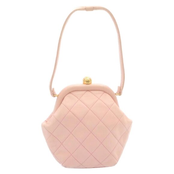 CHANEL Matelasse Hand Bag Lamb Skin Pink CC Auth 29107AV - Picture 1 of 16